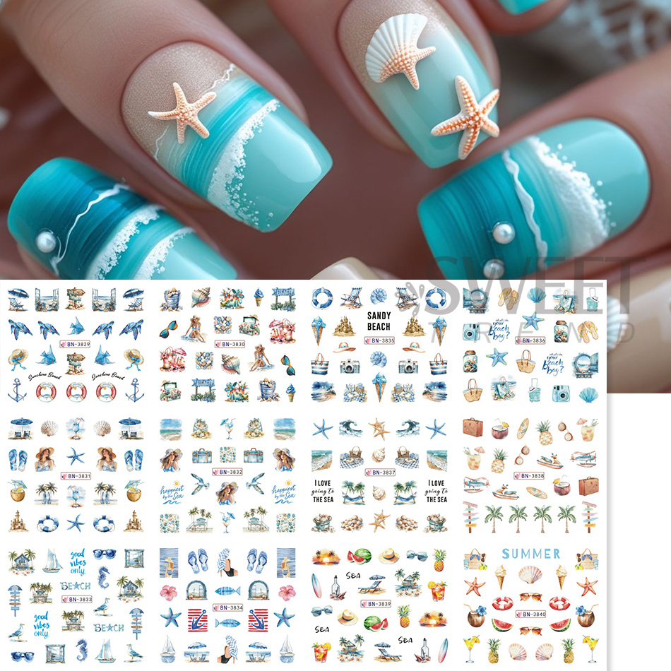 12 Designs Summer Ocean Theme  - Waterslide Decal Paper 评论和价格