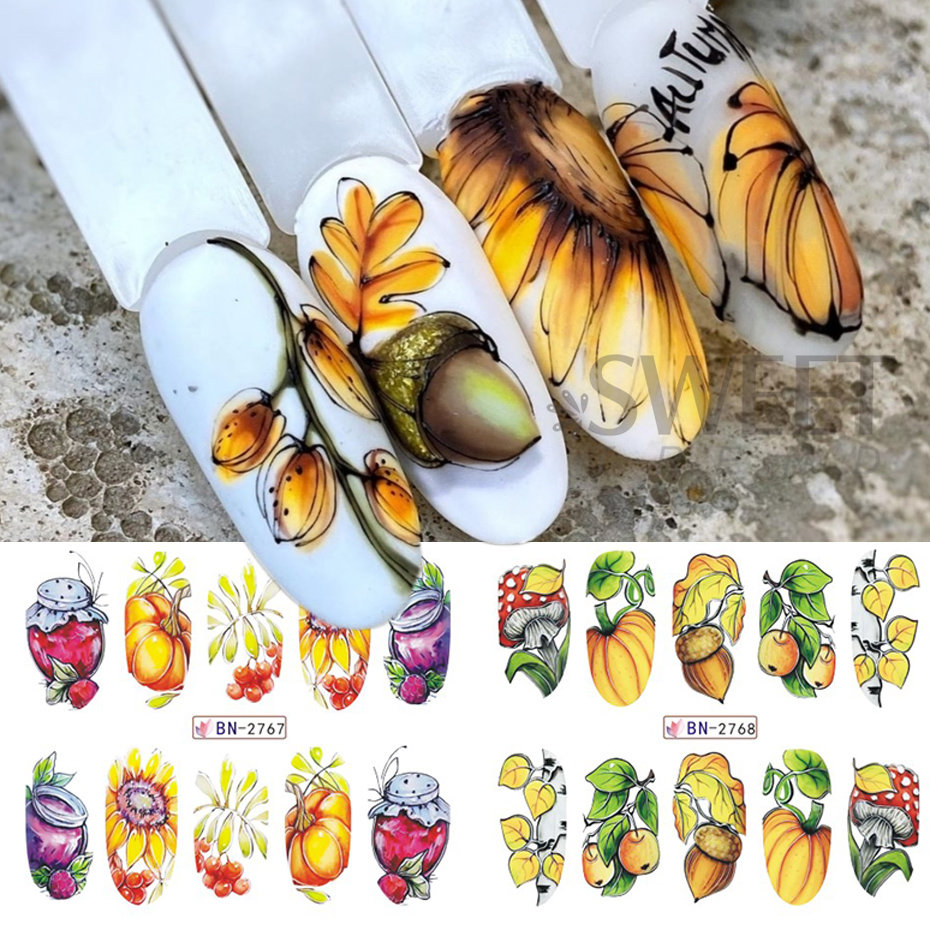 12pcs Autumn Nail Stickers Car - Waterslide Decal Paper 评论和价格