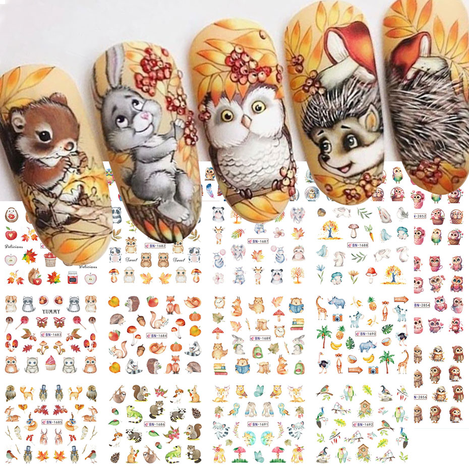 12Design Autumn Animal Nail Ar - Waterslide Decal Paper 评论和价格