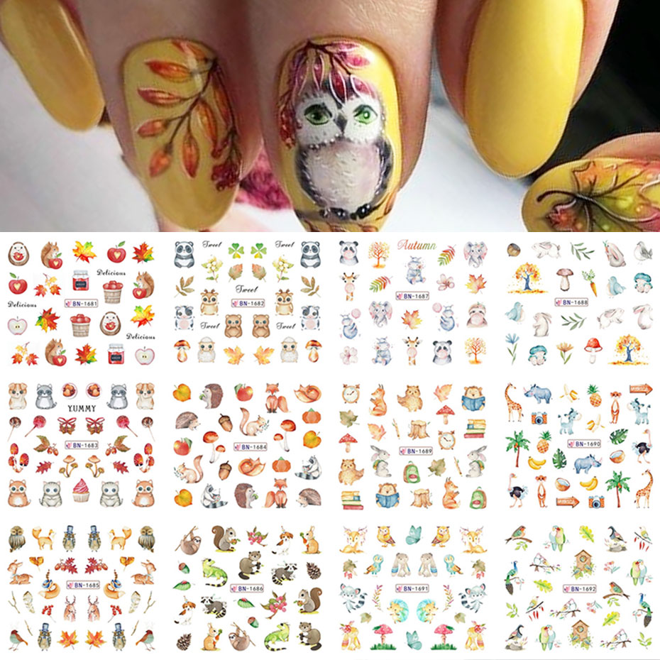 12Design Autumn Animal Nail Ar - Waterslide Decal Paper 评论和价格