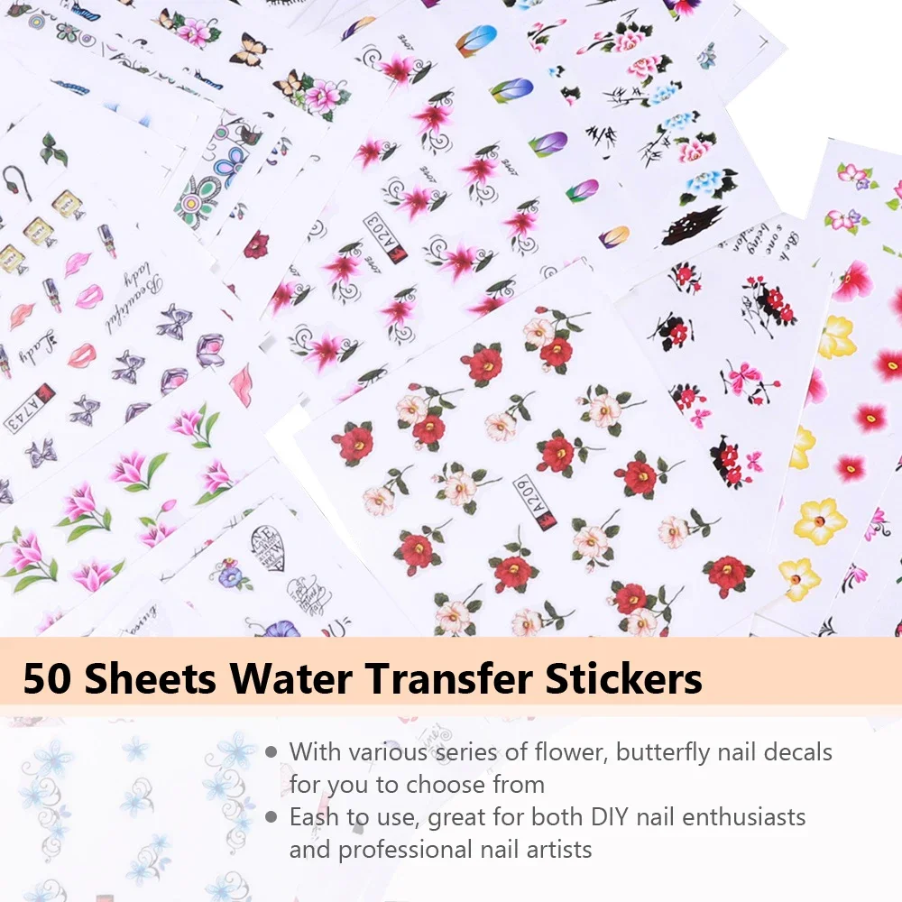 50 Pcs Nail Stickers Mixed Des - Waterslide Decal Paper 评论和价格